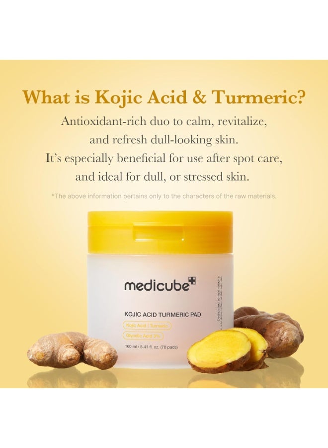 Medicube Kojic Acid Turmeric Clarifying Toner Pad for Troubled Skin & Use After Spot Care | Soothing & Calming with Kojic Acid, Turmeric, Niacinamide, and Glycolic Acid | Korean Skin Care, 70 Pads - Image 5